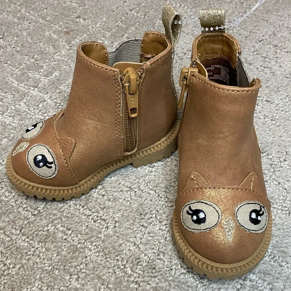 NEW Baby Owl Vegan Leather Chelsea Boots Size 3 Tan Side Zip
